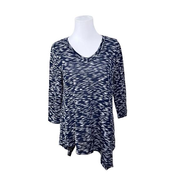 New Directions Blue Asymmetrical V-neck Sweater XL Modern Autumn Knit Casual - Picture 1 of 8